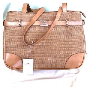 Camel Basket Weave Design Casual Handbag